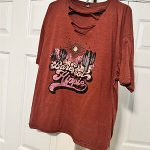 Rust Graphic Tee with Custom Cutout Design